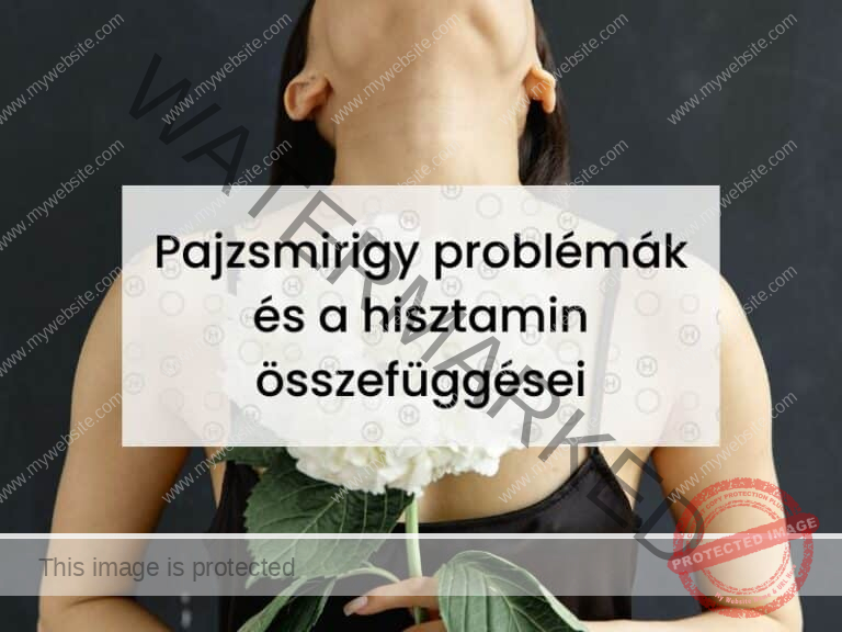 Nő kezében egy virággal hátrahajtott fejjel ahogy a pajzsmirigyét mutatja